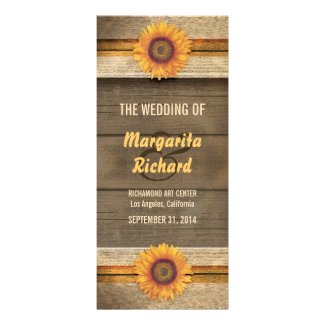sunflowers and wood country wedding programs rack card template