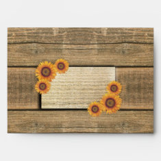 sunflowers and wood wedding envelopes