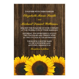Sunflowers Barn Wood Wedding Custom Invites
