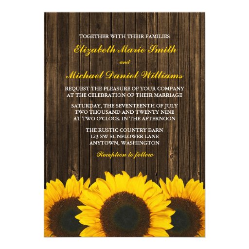 Sunflowers Barn Wood Wedding Invitations