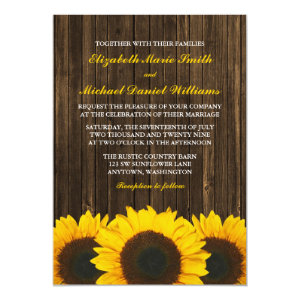 Sunflowers Barn Wood Wedding Invitations 5
