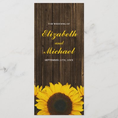 Sunflowers Barn Wood Wedding Program Rack Cards