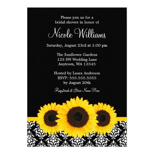 Sunflowers Black and White Damask Bridal Shower Personalized Invitation