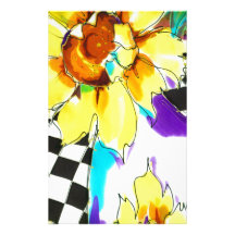Sunflowers & Black with White Custom Stationery
