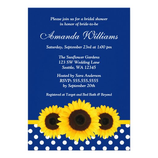 Sunflowers Blue and White Polka Dot Bridal Shower Personalized Invites
