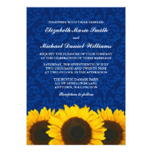 Sunflowers Blue Damask Wedding Personalized Announcement
