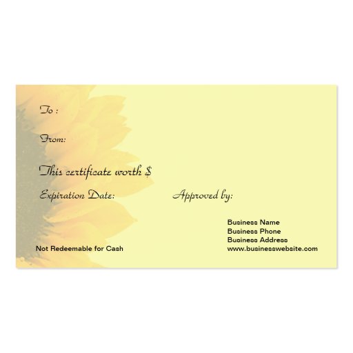 Sunflowers Candle Relaxation Spa Massage Therapy Business Card Templates (back side)
