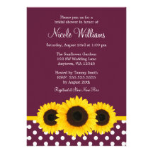 Sunflowers Deep Mulberry Polka Dot Bridal Shower Card