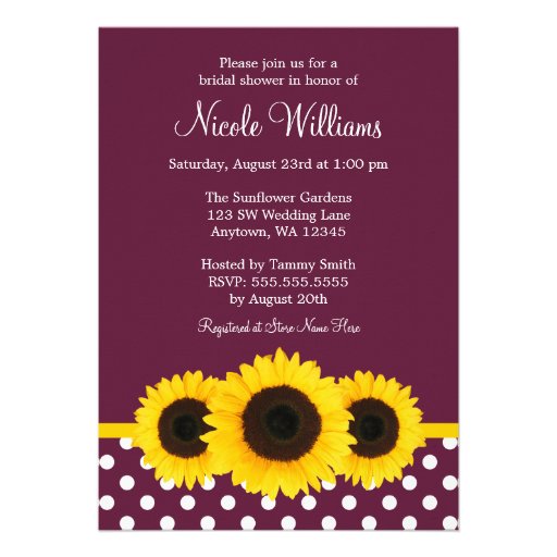 Sunflowers Deep Mulberry Polka Dot Bridal Shower Card