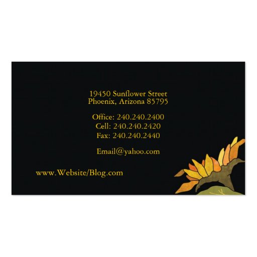 Sunflowers Florists Business Cards (back side)