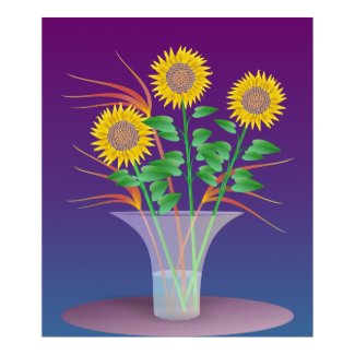 Sunflowers In a Glass Vase Poster print