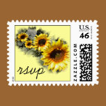 Sunflowers in a Row Wedding RSVP Postage Stamp stamps