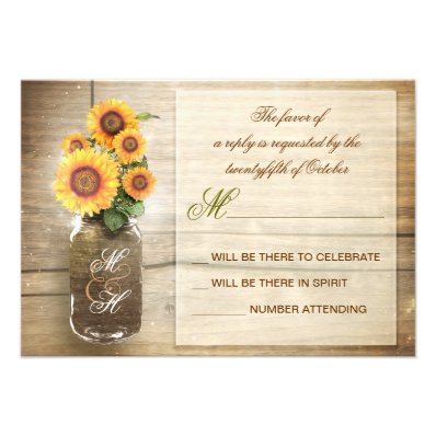 sunflowers in mason jar vintage wedding RSVP cards
