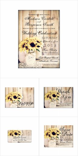 Sunflowers in Mason Jars Wedding Invitation Set