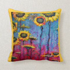 Sunflowers in Red Field by Sharles Throw Pillow