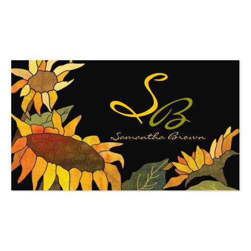 Sunflowers Monogram Business Cards (front side)