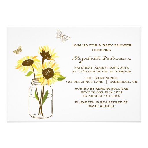 Sunflowers on Mason Jar Baby Shower Invitation