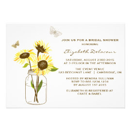 Sunflowers on Mason Jar Bridal Shower Invitation