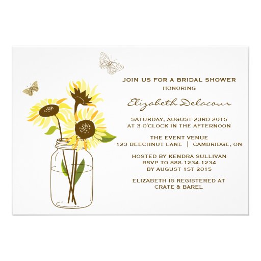 Sunflowers on Mason Jar Bridal Shower Invitation