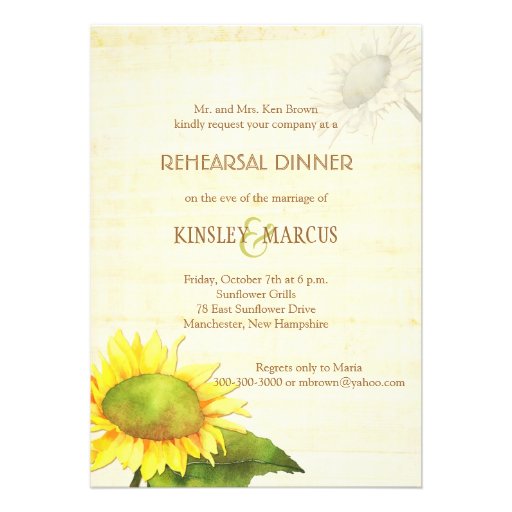 Sunflowers + Papyrus Print Rehearsal Dinner Invite