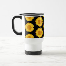 Sunflowers Pattern on Black. Coffee Mugs