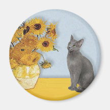 Sunflowers - Russian Blue cat Fridge Magnets