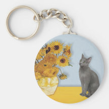 Sunflowers - Russian Blue cat Key Chain