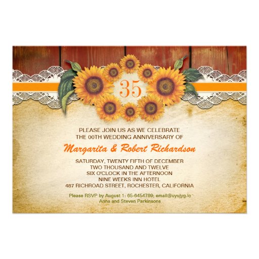 Sunflowers Rustic Wood anniversary Invitations