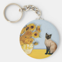 Sunflowers - Seal Point Siamese cat Key Chains