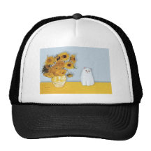 Sunflowers - White Persian kitten 49 Mesh Hat