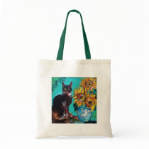 SUNFLOWERS WITH CAT TOTE BAG