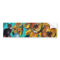 SUNFLOWERS WITH CAT bumper stickers by bulgan_lumini SUNFLOWERS WITH CAT bumper stickers