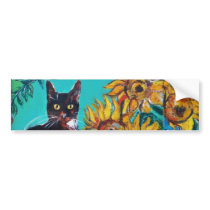 SUNFLOWERS WITH CAT -detail bumper stickers by bulgan_lumini SUNFLOWERS WITH CAT -detail bumper stickers