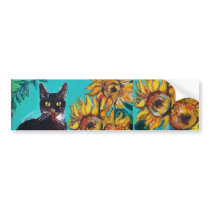 SUNFLOWERS WITH CAT -detail bumper stickers by bulgan_lumini SUNFLOWERS WITH CAT -detail bumper stickers