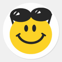 Sunglasses perched on top of head smiley face round sticker