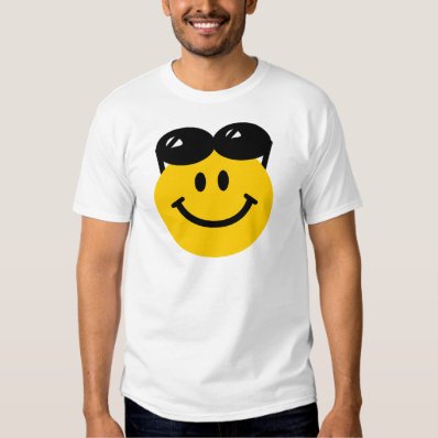 Sunglasses perched on top of head smiley face t-shirt