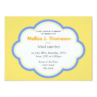 Sunny bright yellow and blue summer graduation personalized invitations