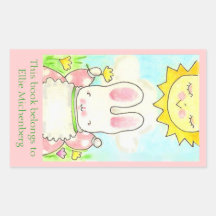 Sunny bunny bookplate rectangular stickers