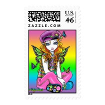 "Sunny" Butterfly Rainbow Fairy Art Postage stamps