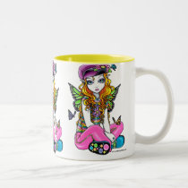 rainbow, sunny, blonde, flowers, butterfly, gothic, cute, emo, adorable, purple, pink, lime, fantasy, art, myka, jelina, big, eyed, characters, Mug with custom graphic design