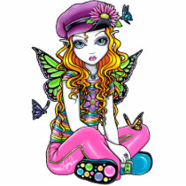 rainbow, sunny, blonde, flowers, butterfly, gothic, cute, emo, adorable, purple, pink, lime, fantasy, art, myka, jelina, big, eyed, acrylic, Photo Sculpture with custom graphic design