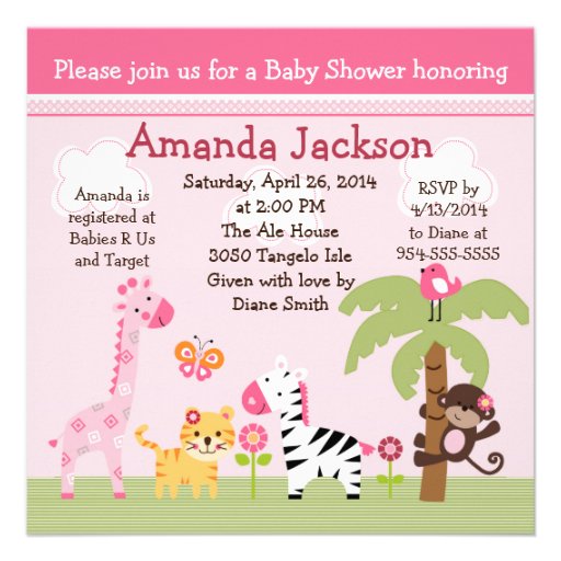 Sunny Safari/Girl Animals Baby Shower Invitation