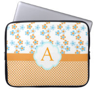 Sunny summer flowers and dots monogram, initial computer sleeves