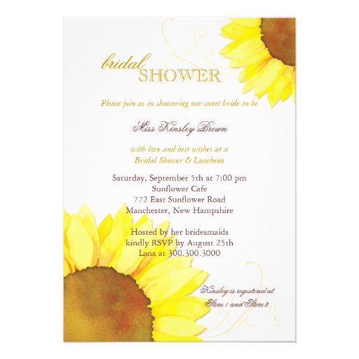 Sunny Watercolor Sunflowers Floral Bridal Shower Invites