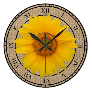 Sunny Yellow Sunflower Rustic Round Wall Clock