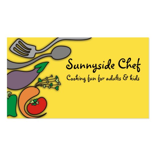 Sunny yellow vegetable cooking utensils biz cards business card templates (front side)