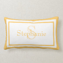 Sunny Yellow/ White Monogram Name Keepsake Pillow