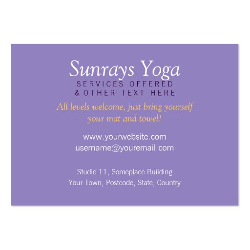 Sunrays Yoga Silhouette with Logo Business Card (back side)