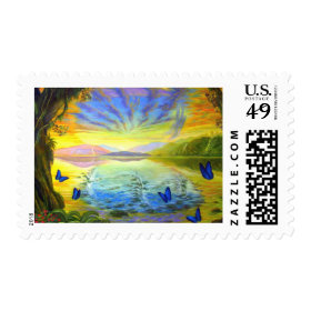 Sunrise and River Of Life Postage Stamp