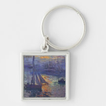Sunrise at sea Monet sailboat painting boating art Key Chains